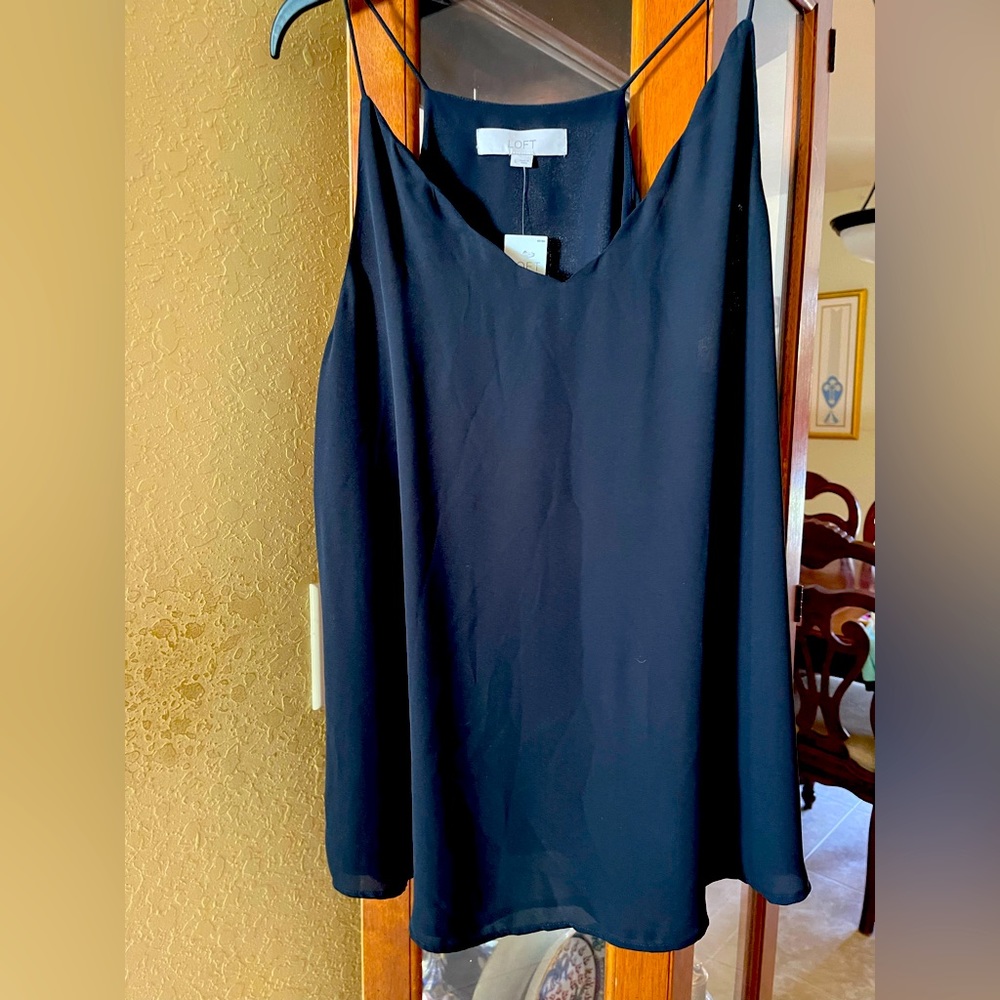 Sheer black spaghetti strap top from Loft, tags on